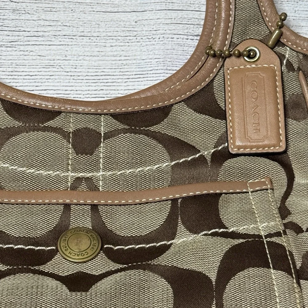 Coach Ergo Signature Tote Hobo Bag 10766 Brown Tan Canvas Signature Brass Y2K